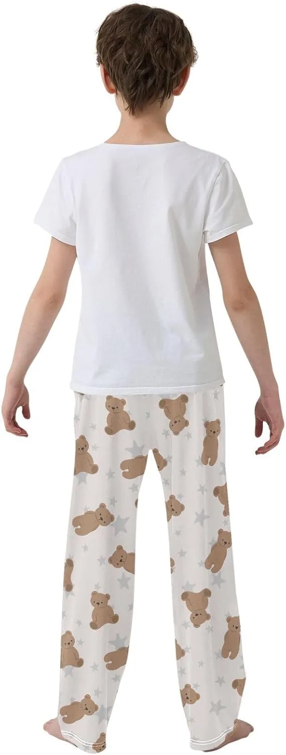 Boys' Pants Brown Cute Bear Grey Star Long Bottoms Jogger Pants Elastic Waist Trousers with Pockets S-XL