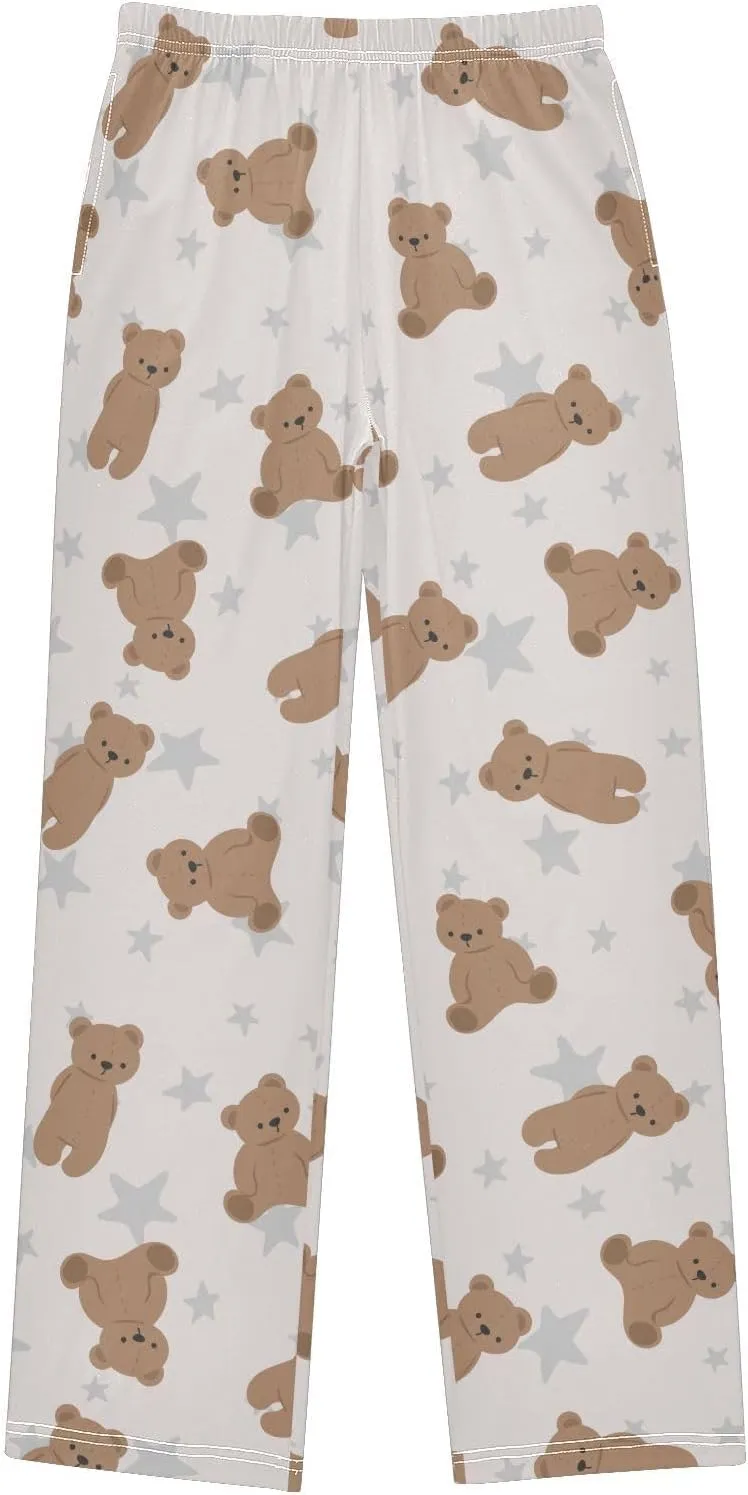 Boys' Pants Brown Cute Bear Grey Star Long Bottoms Jogger Pants Elastic Waist Trousers with Pockets S-XL