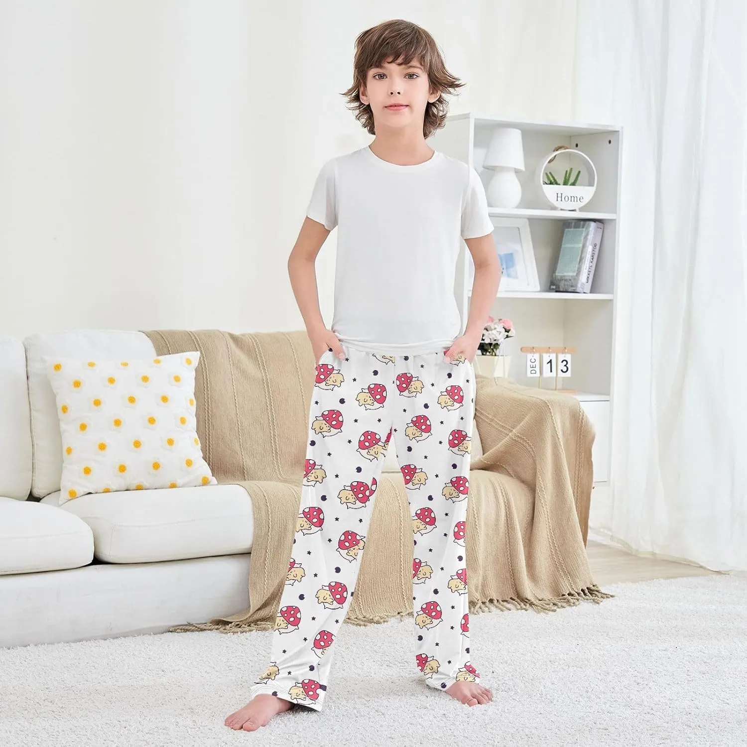Boys' Pants Cartoon Red Mushroom Star Long Bottoms Jogger Pants Elastic Waist Trousers with Pockets S-XL
