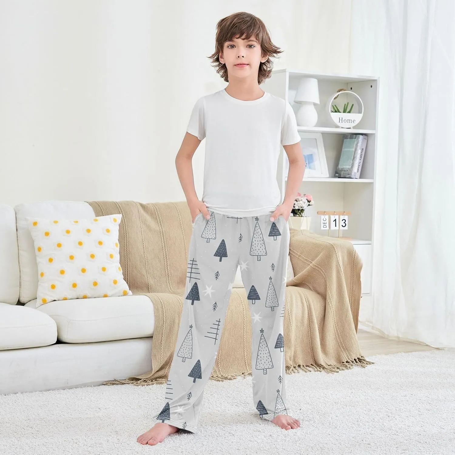 Boys' Pants Christmas New Year Tree Star Long Bottoms Jogger Pants Elastic Waist Trousers with Pockets S-XL
