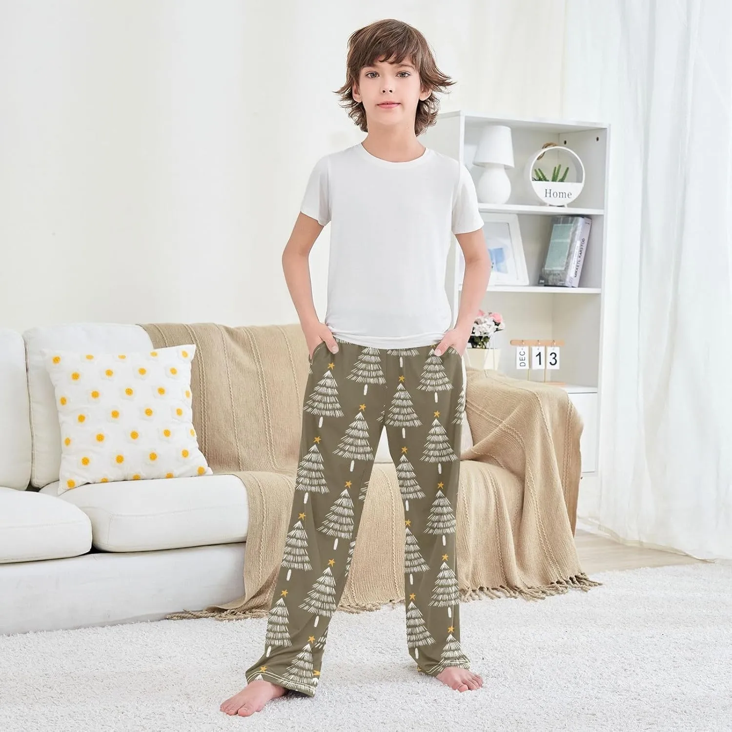 Boys' Pants Christmas Star White Trees Grey Long Bottoms Jogger Pants Elastic Waist Trousers with Pockets S-XL