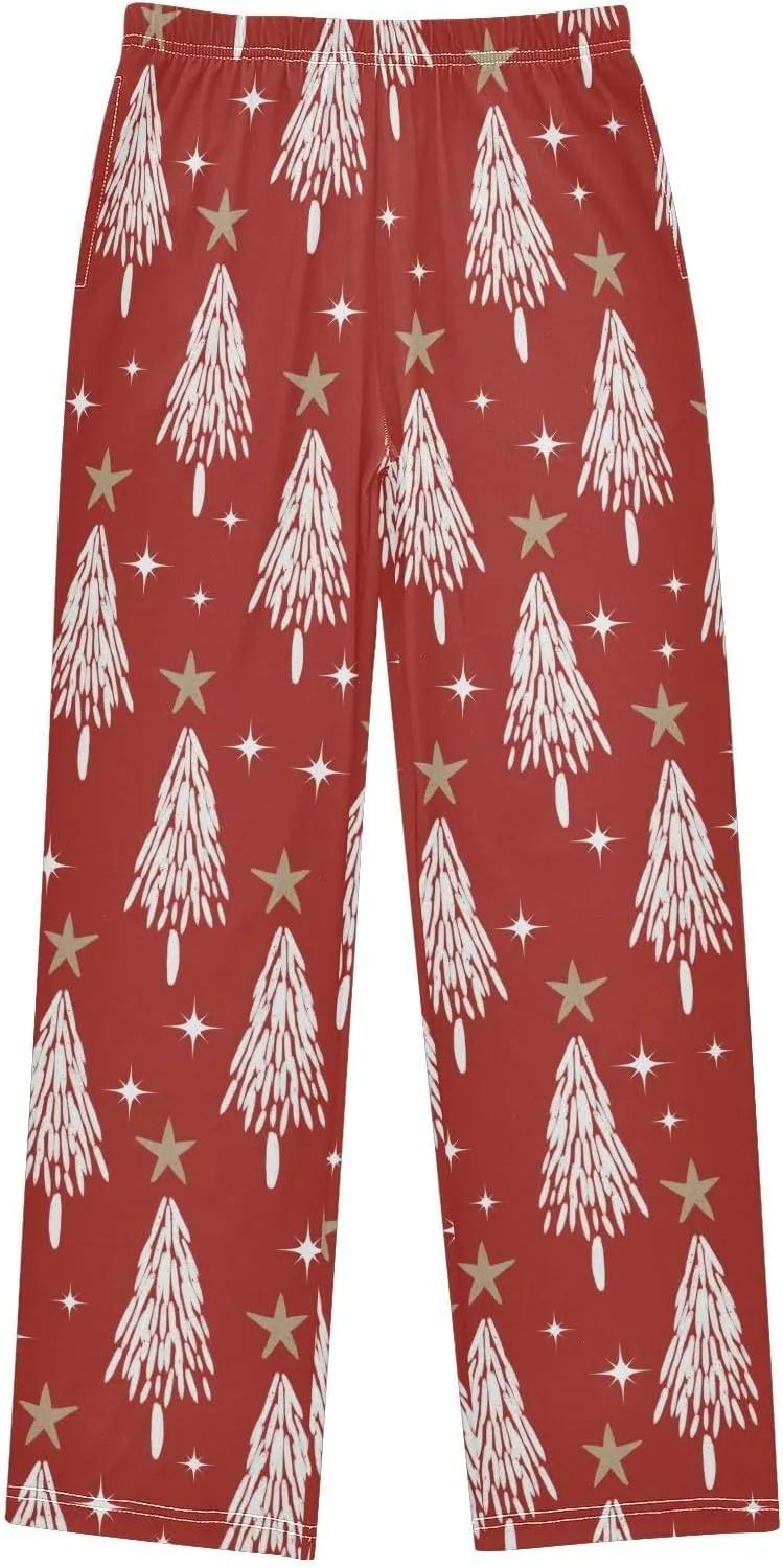 Boys' Pants Christmas White Trees Star Red Long Bottoms Jogger Pants Elastic Waist Trousers with Pockets S-XL