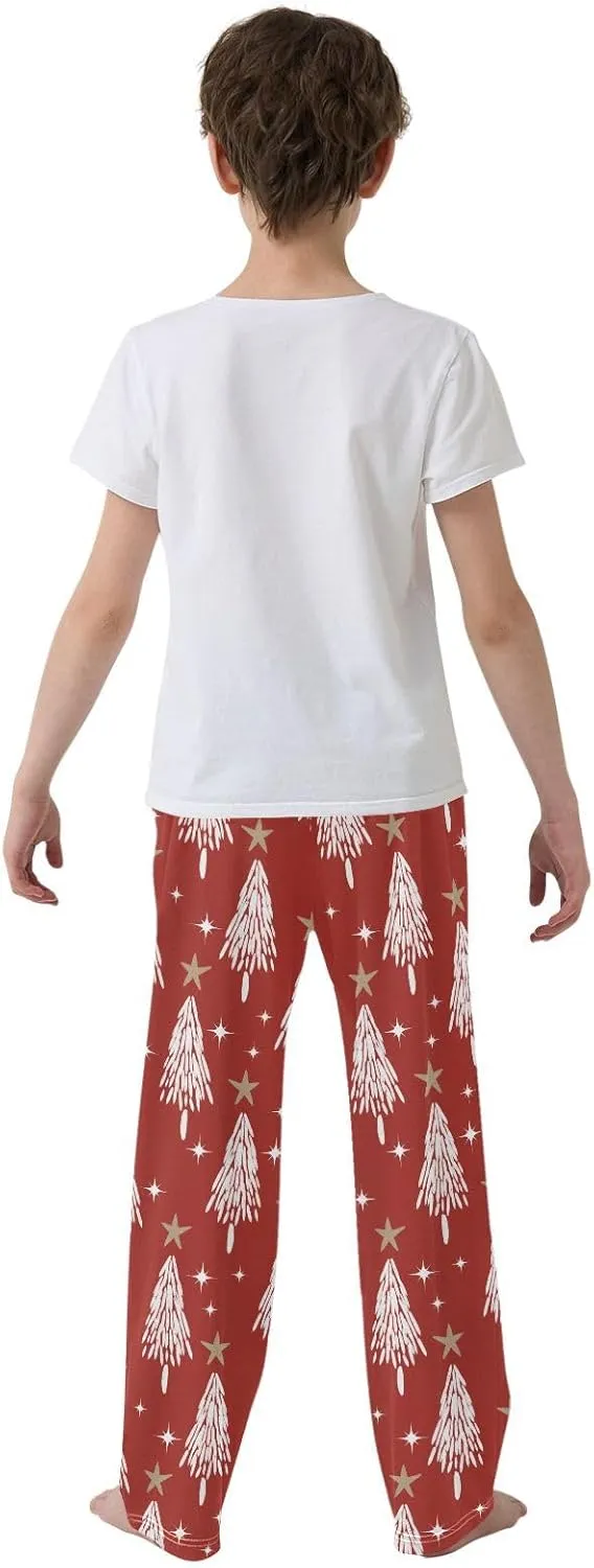 Boys' Pants Christmas White Trees Star Red Long Bottoms Jogger Pants Elastic Waist Trousers with Pockets S-XL