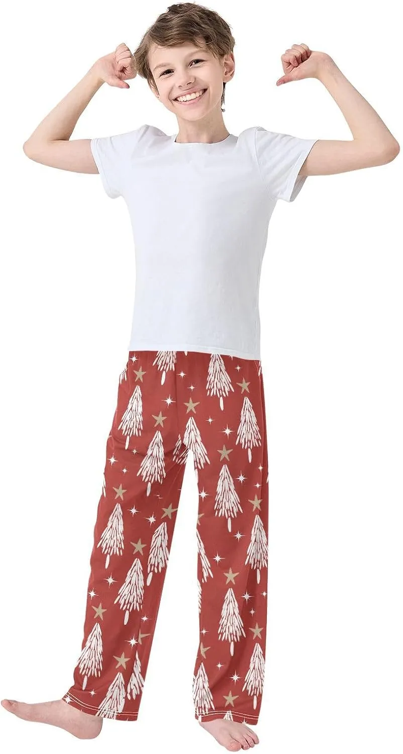 Boys' Pants Christmas White Trees Star Red Long Bottoms Jogger Pants Elastic Waist Trousers with Pockets S-XL