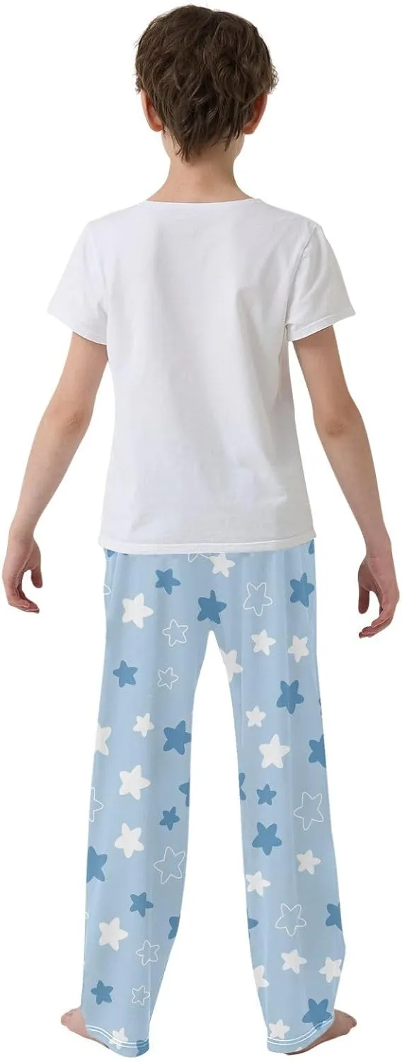 Boys' Pants Doodle Blue White Flat Stars Long Bottoms Jogger Pants Elastic Waist Trousers with Pockets S-XL