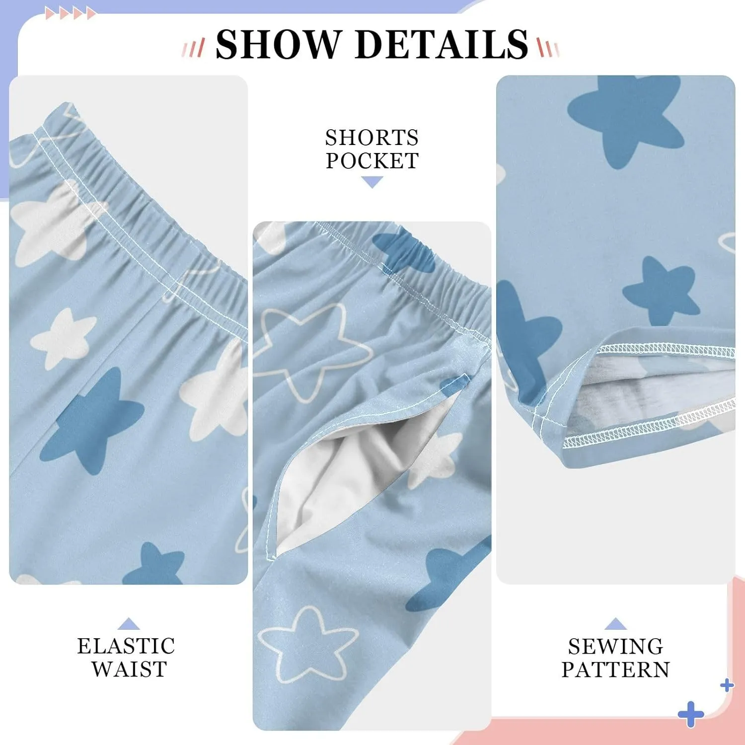 Boys' Pants Doodle Blue White Flat Stars Long Bottoms Jogger Pants Elastic Waist Trousers with Pockets S-XL
