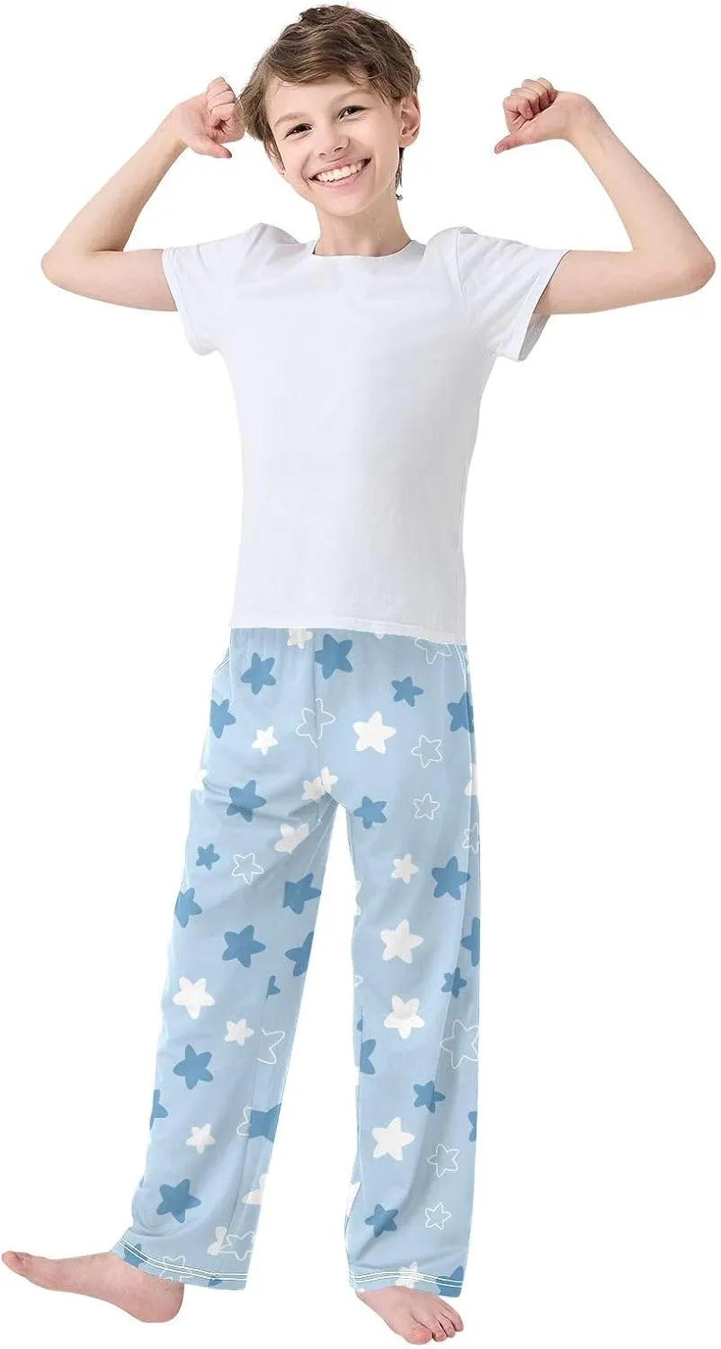 Boys' Pants Doodle Blue White Flat Stars Long Bottoms Jogger Pants Elastic Waist Trousers with Pockets S-XL