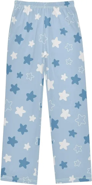 Boys' Pants Doodle Blue White Flat Stars Long Bottoms Jogger Pants Elastic Waist Trousers with Pockets S-XL