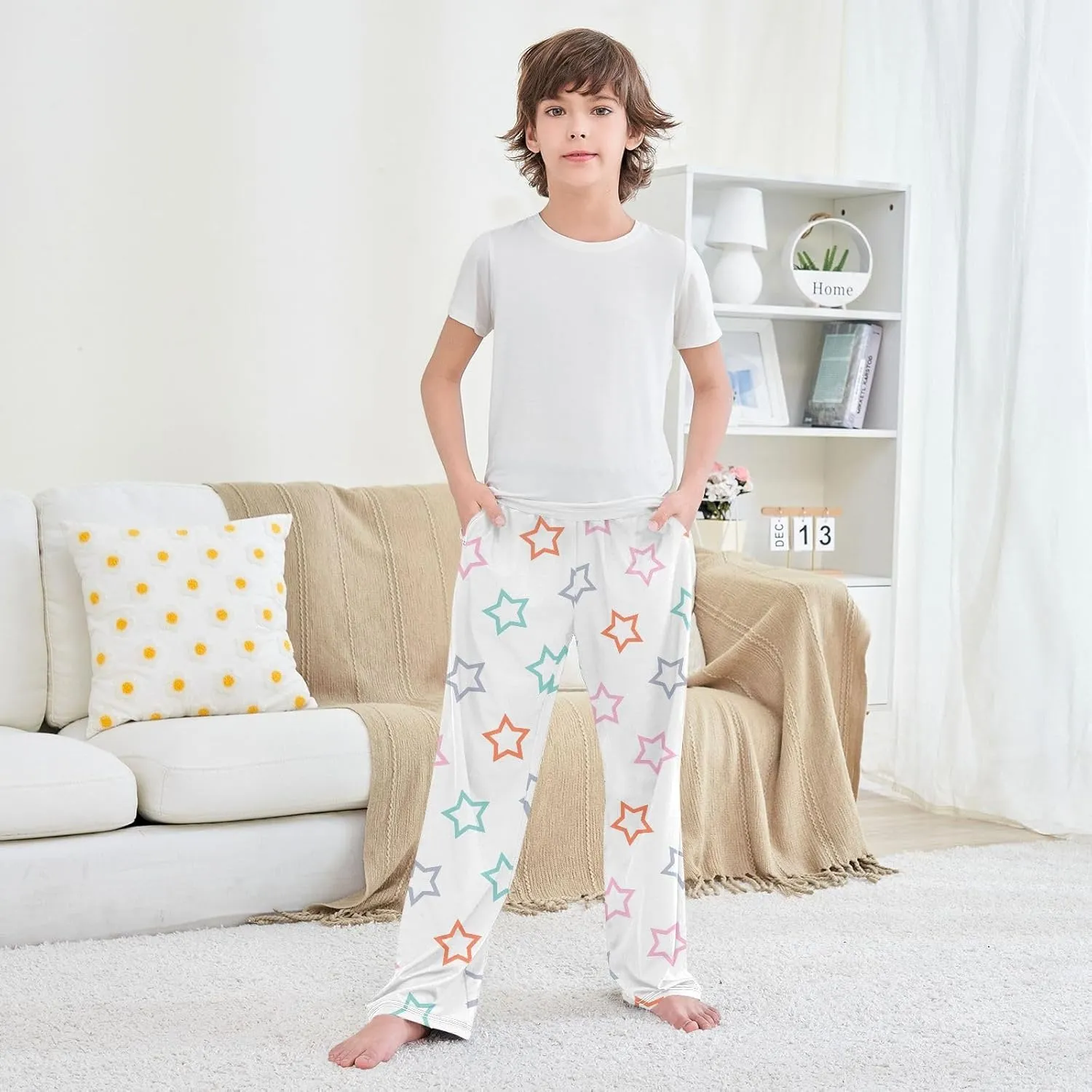 Boys' Pants Doodle Colorful Outline Stars Long Bottoms Jogger Pants Elastic Waist Trousers with Pockets S-XL