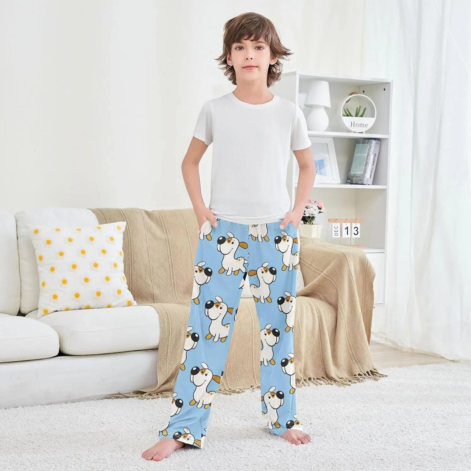 Boys' Pants Funny Dog Stars Blue Long Bottoms Jogger Pants Elastic Waist Trousers with Pockets S-XL