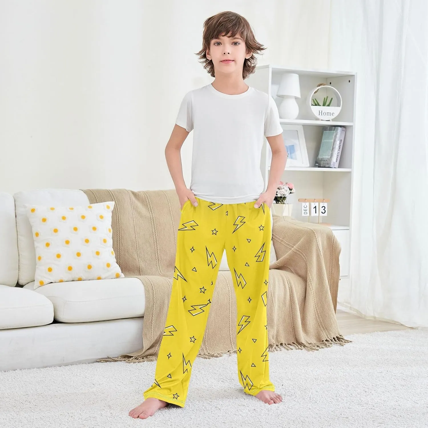 Boys' Pants Lightning Bolt Star Yellow Long Bottoms Jogger Pants Elastic Waist Trousers with Pockets S-XL