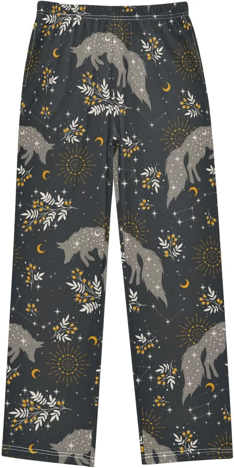 Boys' Pants Magical Fox Plants Stars Moons Long Bottoms Jogger Pants Elastic Waist Trousers with Pockets S-XL