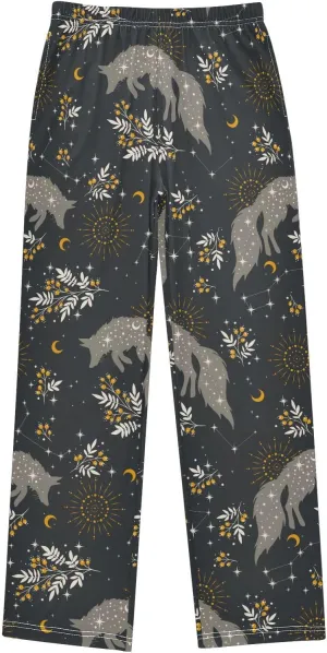 Boys' Pants Magical Fox Plants Stars Moons Long Bottoms Jogger Pants Elastic Waist Trousers with Pockets S-XL