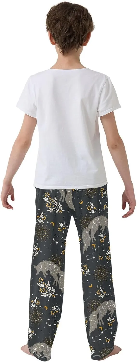 Boys' Pants Magical Fox Plants Stars Moons Long Bottoms Jogger Pants Elastic Waist Trousers with Pockets S-XL