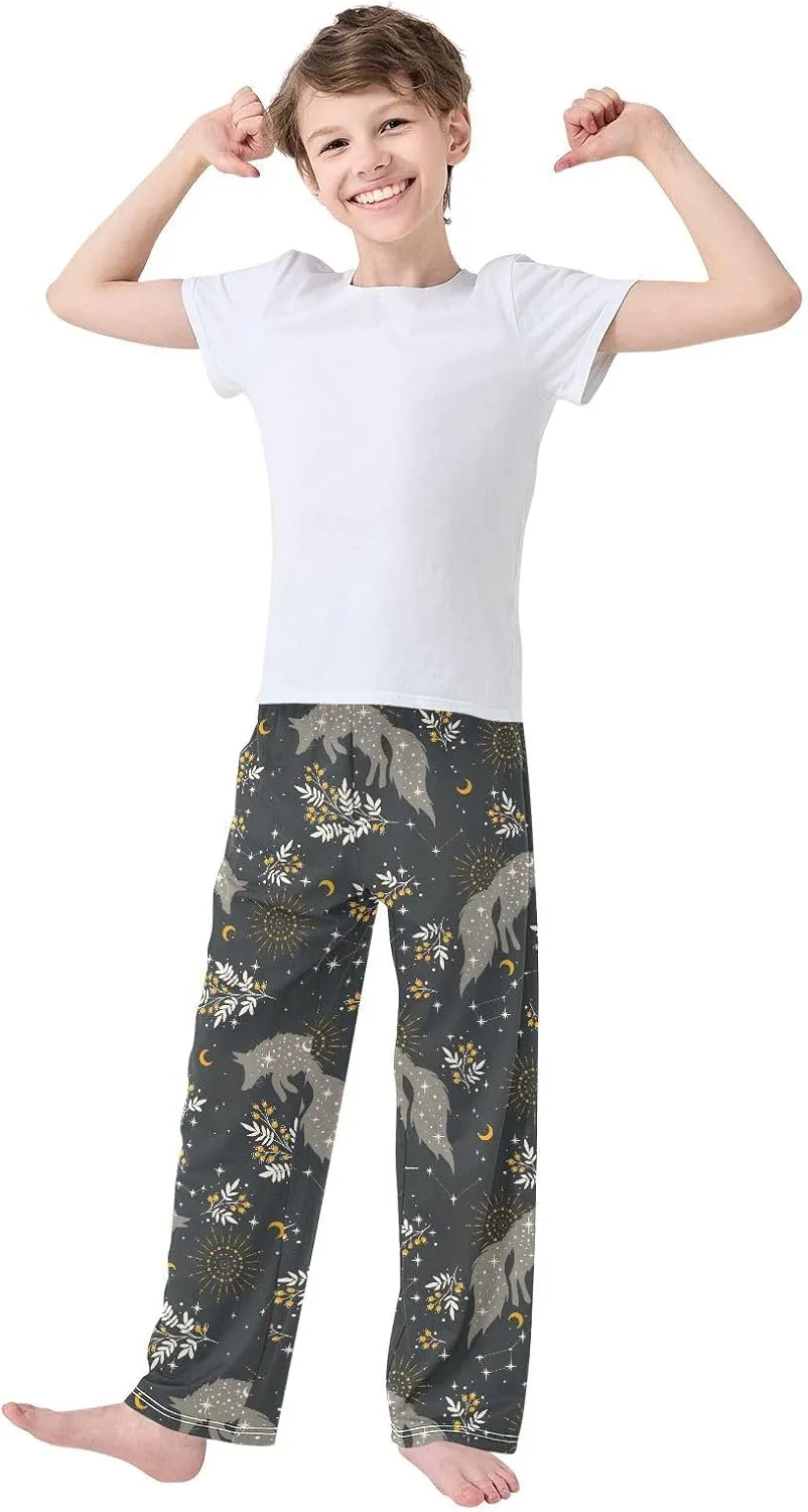 Boys' Pants Magical Fox Plants Stars Moons Long Bottoms Jogger Pants Elastic Waist Trousers with Pockets S-XL