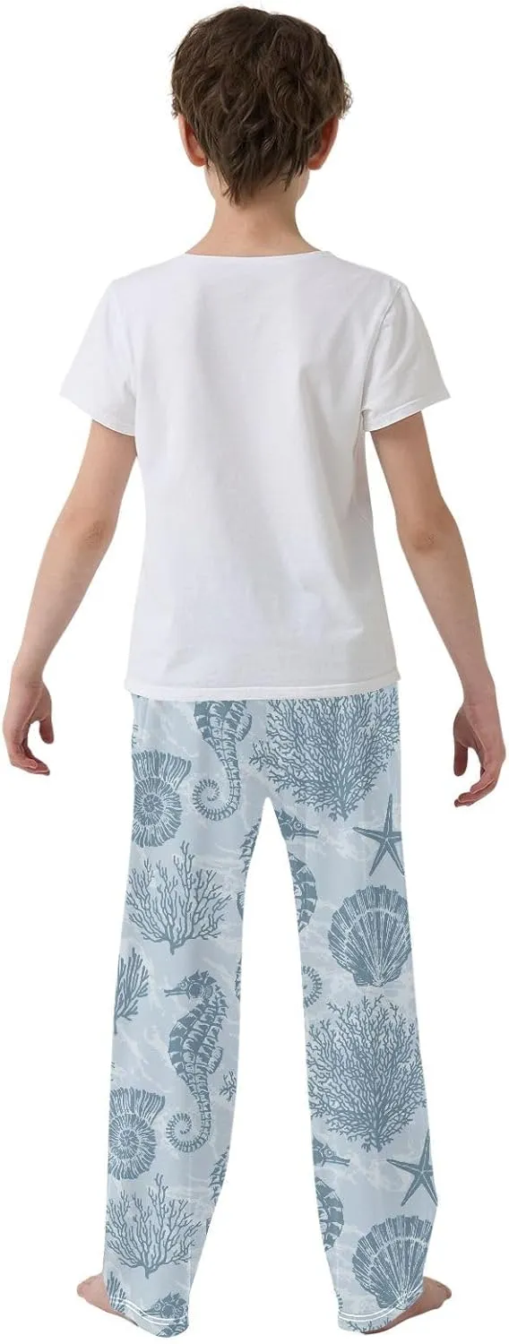 Boys' Pants Marine Stars Seahorse Coral Blue Long Bottoms Jogger Pants Elastic Waist Trousers with Pockets S-XL