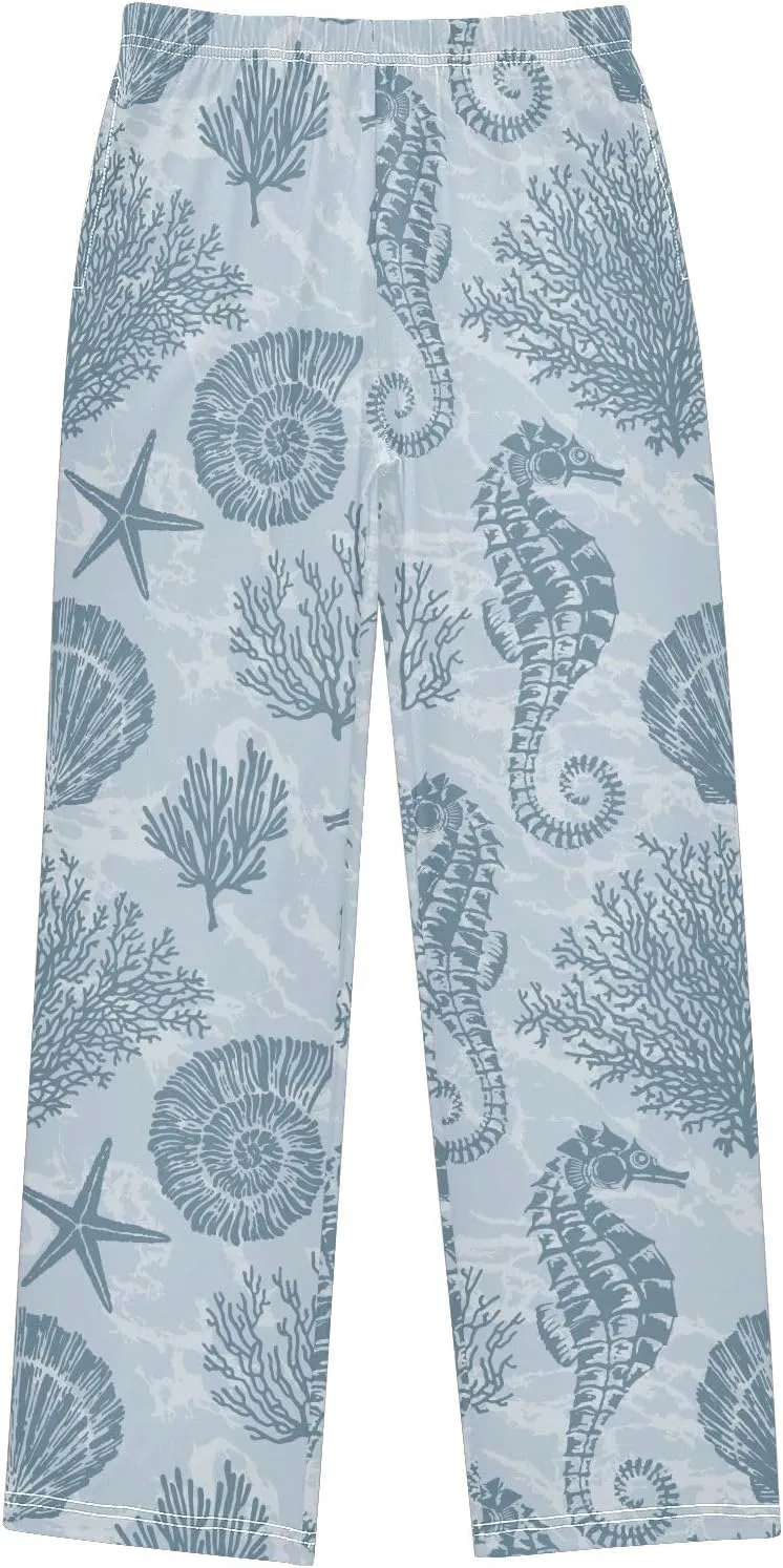 Boys' Pants Marine Stars Seahorse Coral Blue Long Bottoms Jogger Pants Elastic Waist Trousers with Pockets S-XL