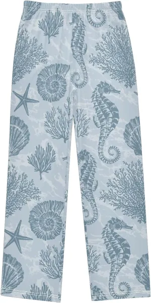 Boys' Pants Marine Stars Seahorse Coral Blue Long Bottoms Jogger Pants Elastic Waist Trousers with Pockets S-XL