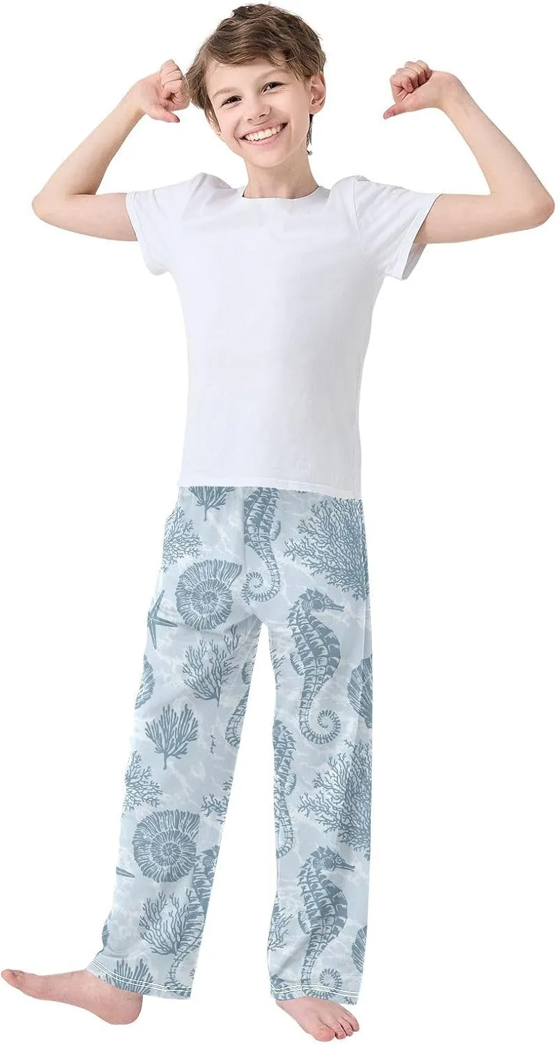 Boys' Pants Marine Stars Seahorse Coral Blue Long Bottoms Jogger Pants Elastic Waist Trousers with Pockets S-XL