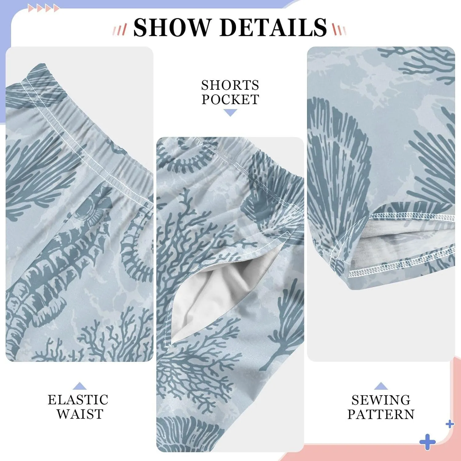 Boys' Pants Marine Stars Seahorse Coral Blue Long Bottoms Jogger Pants Elastic Waist Trousers with Pockets S-XL