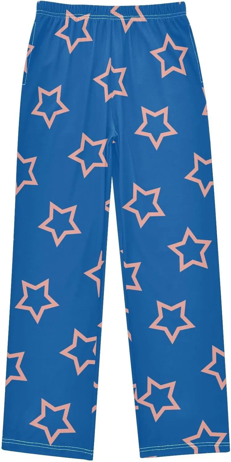 Boys' Pants Pink Outline Stars Blue Long Bottoms Jogger Pants Elastic Waist Trousers with Pockets S-XL