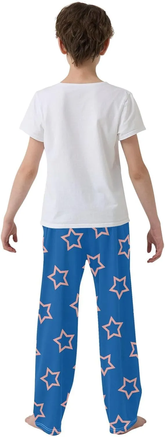 Boys' Pants Pink Outline Stars Blue Long Bottoms Jogger Pants Elastic Waist Trousers with Pockets S-XL