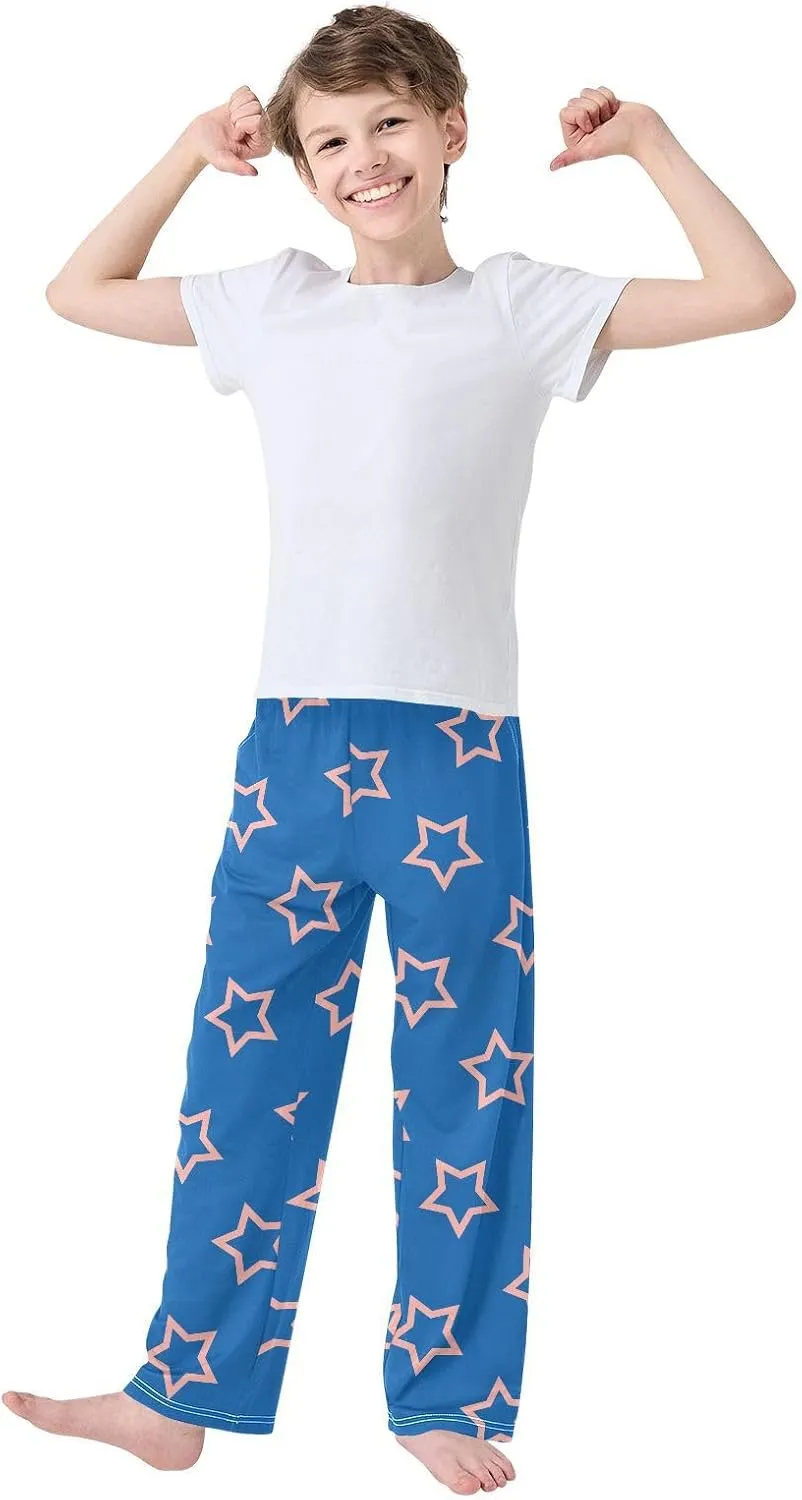 Boys' Pants Pink Outline Stars Blue Long Bottoms Jogger Pants Elastic Waist Trousers with Pockets S-XL