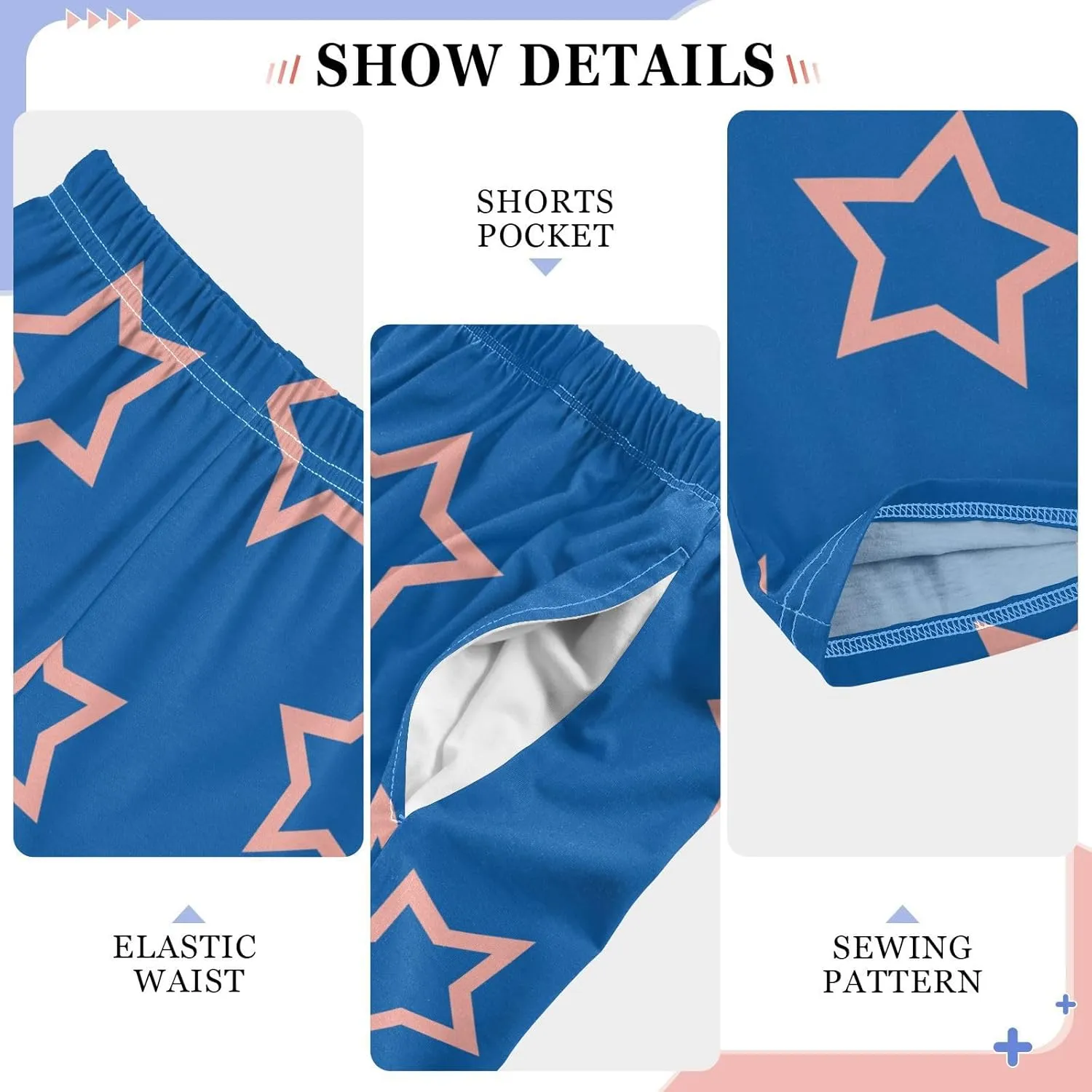Boys' Pants Pink Outline Stars Blue Long Bottoms Jogger Pants Elastic Waist Trousers with Pockets S-XL