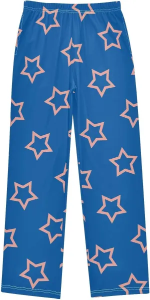 Boys' Pants Pink Outline Stars Blue Long Bottoms Jogger Pants Elastic Waist Trousers with Pockets S-XL