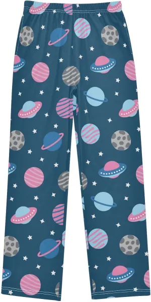 Boys' Pants Space Rockets Planets Star Blue Long Bottoms Jogger Pants Elastic Waist Trousers with Pockets S-XL
