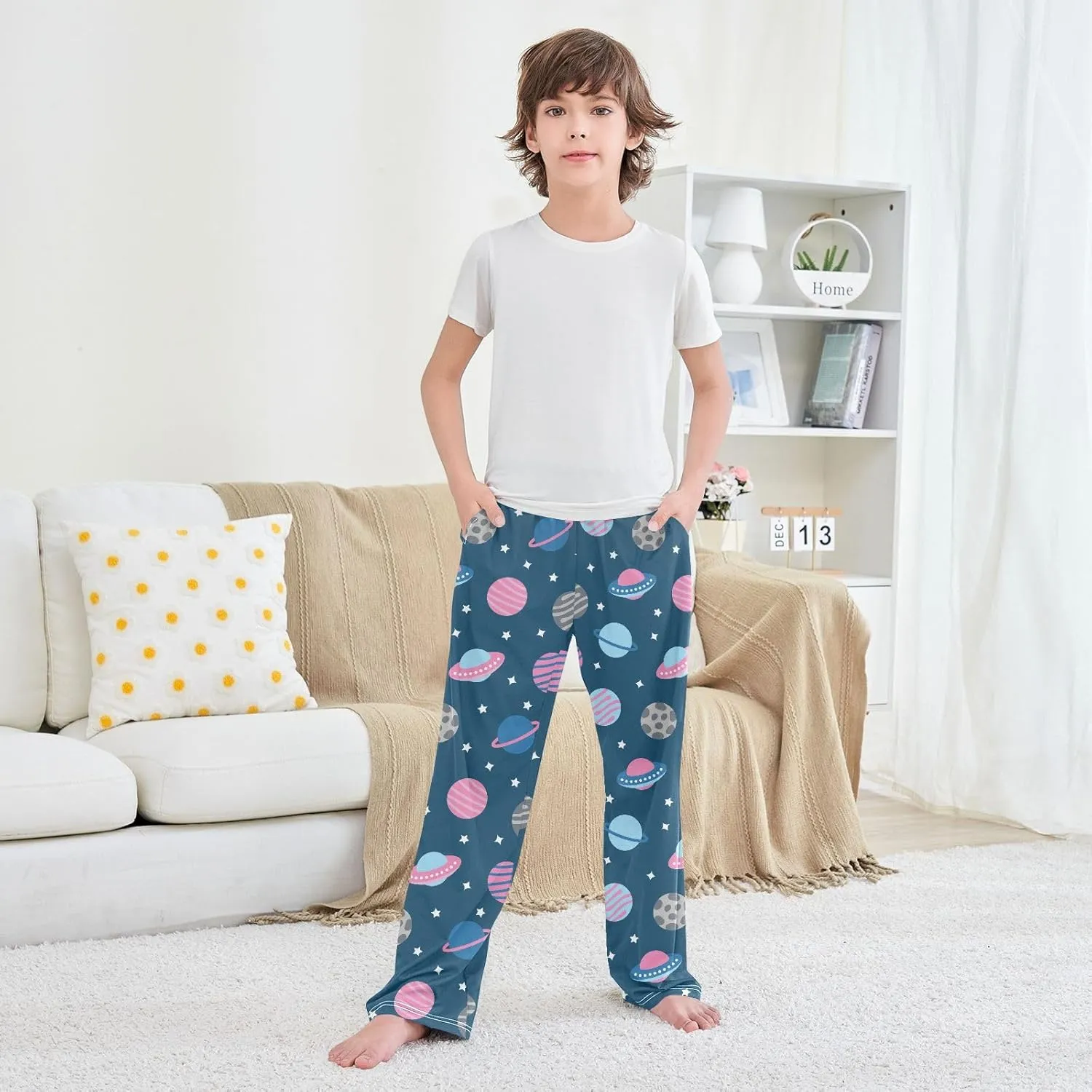 Boys' Pants Space Rockets Planets Star Blue Long Bottoms Jogger Pants Elastic Waist Trousers with Pockets S-XL