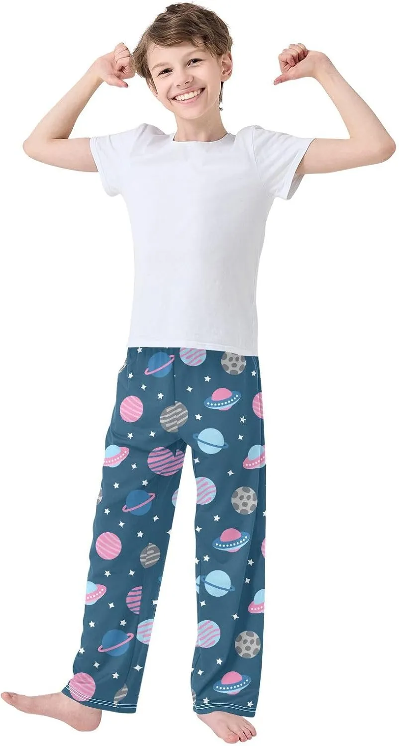 Boys' Pants Space Rockets Planets Star Blue Long Bottoms Jogger Pants Elastic Waist Trousers with Pockets S-XL