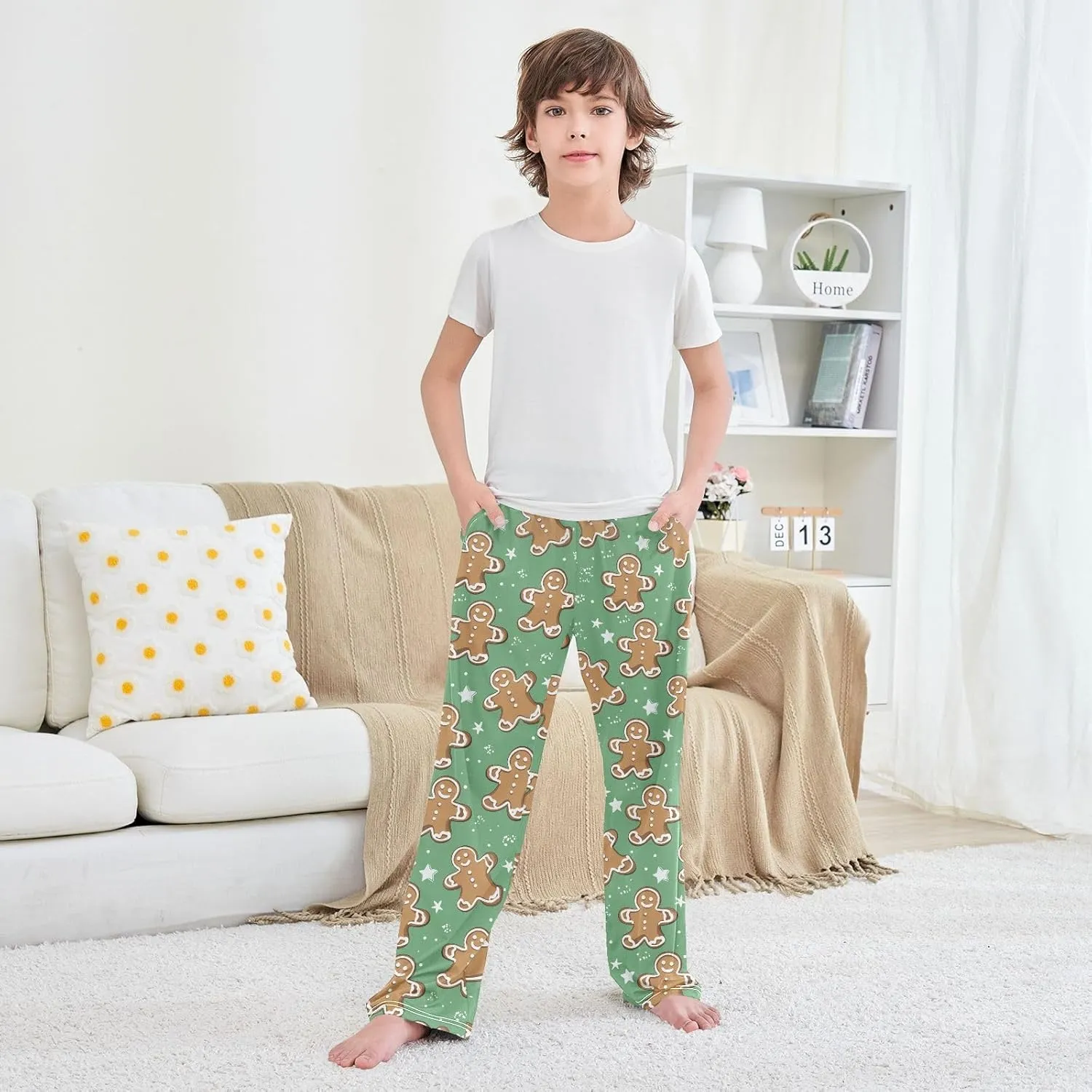 Boys' Pants Star Gingerbread Man Green Long Bottoms Jogger Pants Elastic Waist Trousers with Pockets S-XL