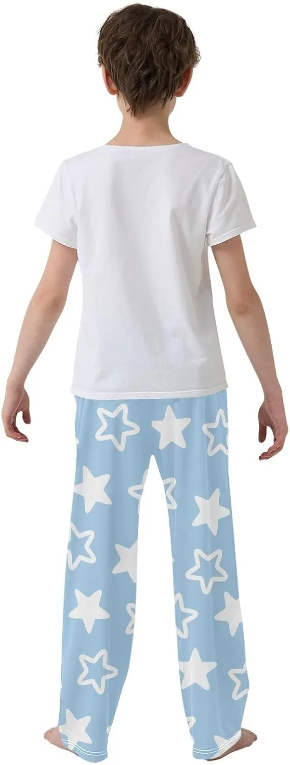 Boys' Pants White Stars Blue Long Bottoms Jogger Pants Elastic Waist Trousers with Pockets S-XL