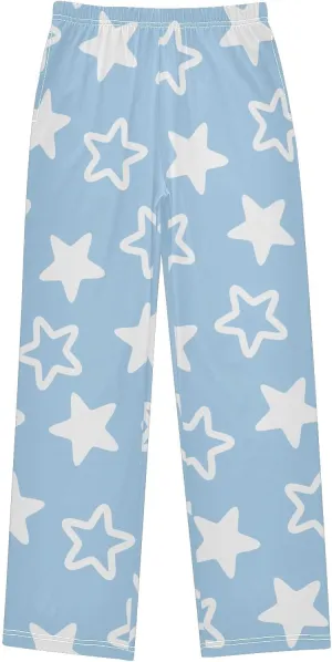 Boys' Pants White Stars Blue Long Bottoms Jogger Pants Elastic Waist Trousers with Pockets S-XL