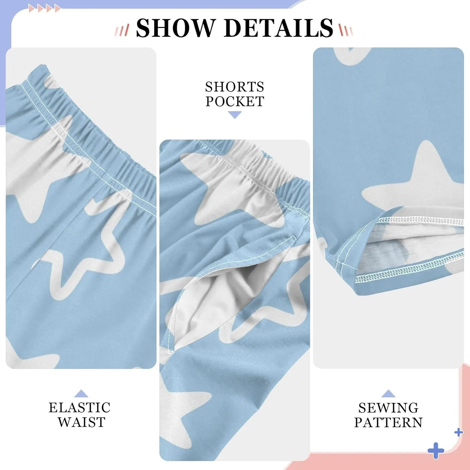 Boys' Pants White Stars Blue Long Bottoms Jogger Pants Elastic Waist Trousers with Pockets S-XL