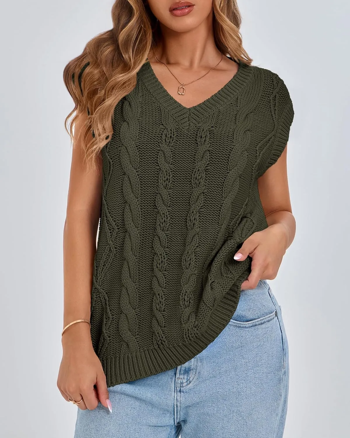 BTFBM Womens Oversized Sweater Vest 2025 Summer V Neck Casual Sleeveless Sweaters Loose Cable Knit Pullover Tops