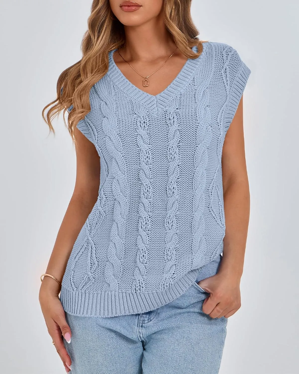BTFBM Womens Oversized Sweater Vest 2025 Summer V Neck Casual Sleeveless Sweaters Loose Cable Knit Pullover Tops