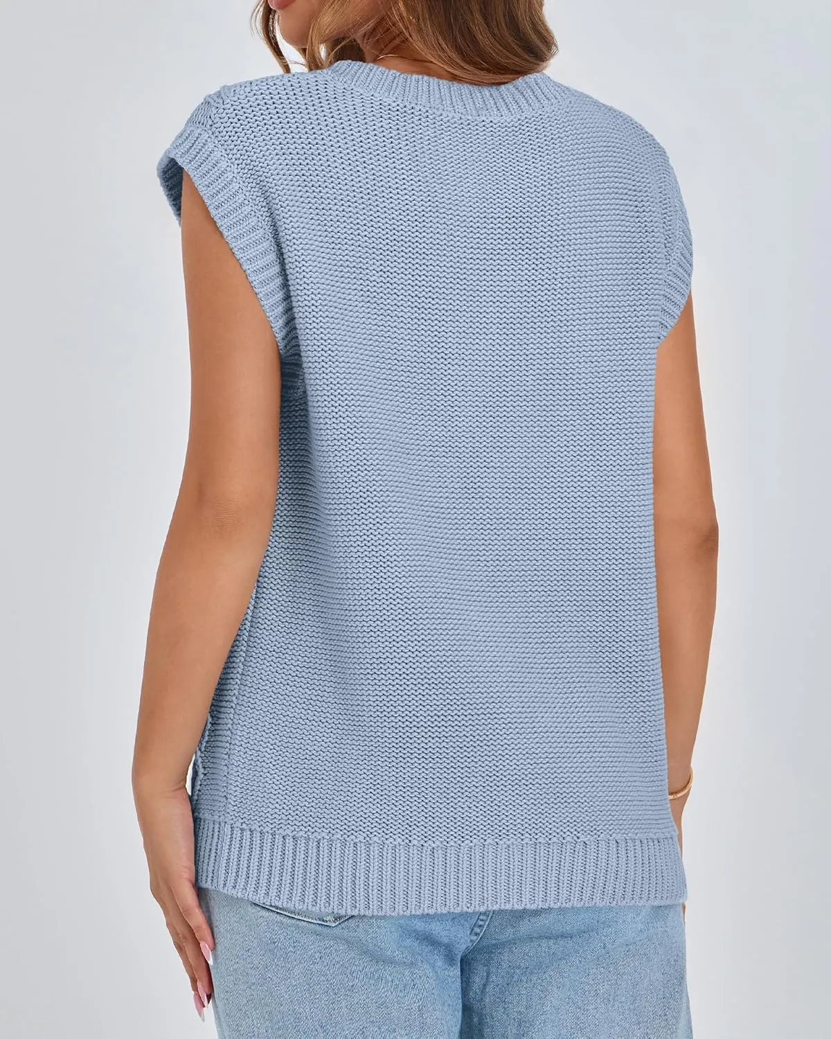 BTFBM Womens Oversized Sweater Vest 2025 Summer V Neck Casual Sleeveless Sweaters Loose Cable Knit Pullover Tops