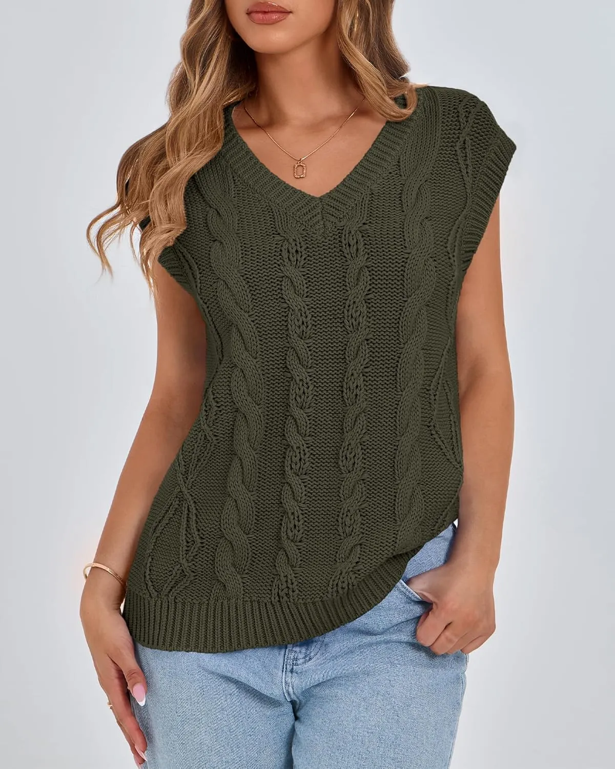 BTFBM Womens Oversized Sweater Vest 2025 Summer V Neck Casual Sleeveless Sweaters Loose Cable Knit Pullover Tops