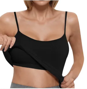 Built in Bra Tank Tops for Women Summer Casual Ribbed Knit Camisole Spaghetti Straps Sleeveless Padded Workout Tops