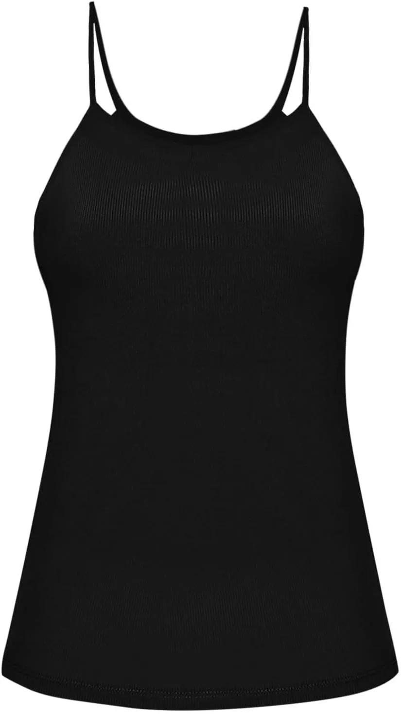 Built in Bra Tank Tops for Women Summer Casual Ribbed Knit Camisole Spaghetti Straps Sleeveless Padded Workout Tops