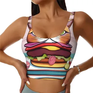 Burger Pussycat Women's Sexy Sports Vest Sleeveless Athletic Gym T-Shirts Vest U-Shaped Back Quick Dry Top