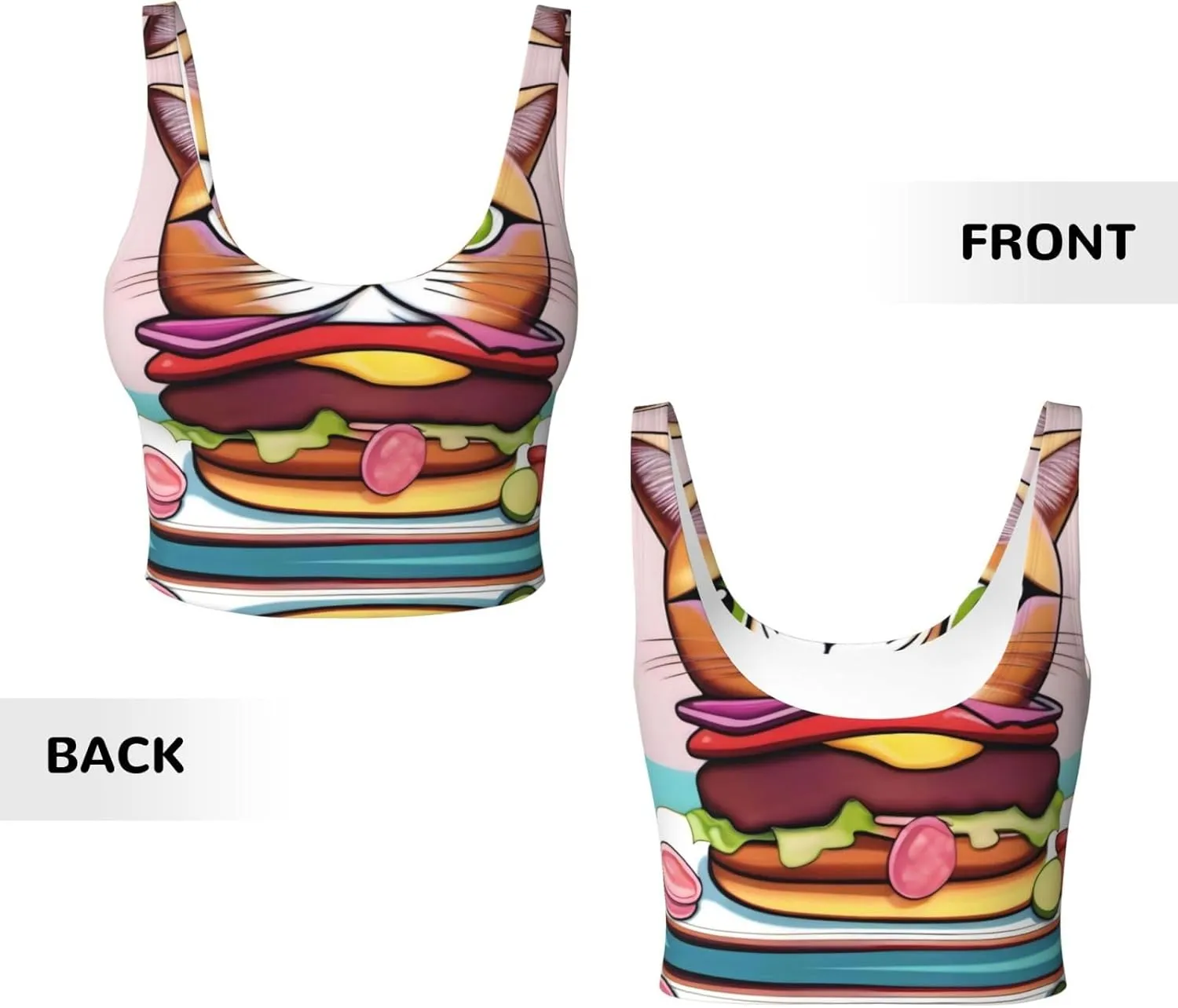 Burger Pussycat Women's Sexy Sports Vest Sleeveless Athletic Gym T-Shirts Vest U-Shaped Back Quick Dry Top