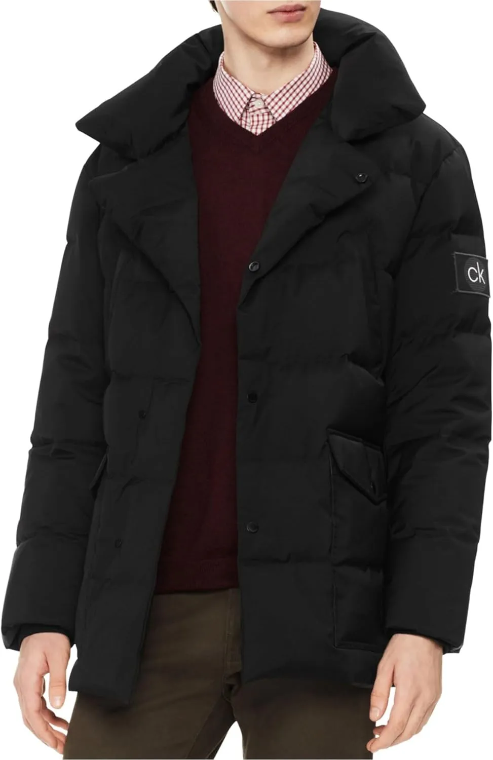 Calvin Klein Mens Down Puffer Jacket, Black, X-Small