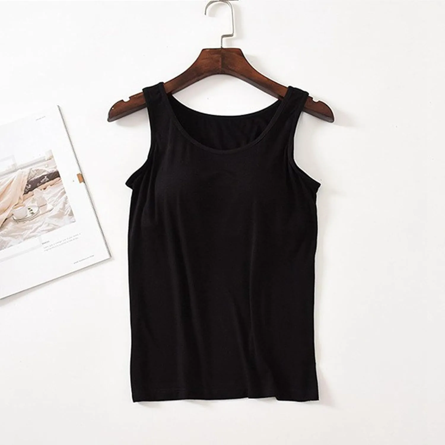 Camisole Tops for Women Built in Bra Adjustable Spaghetti Strap Workout Yoga Shirts Basic Layer Padded Bra Tank Tops