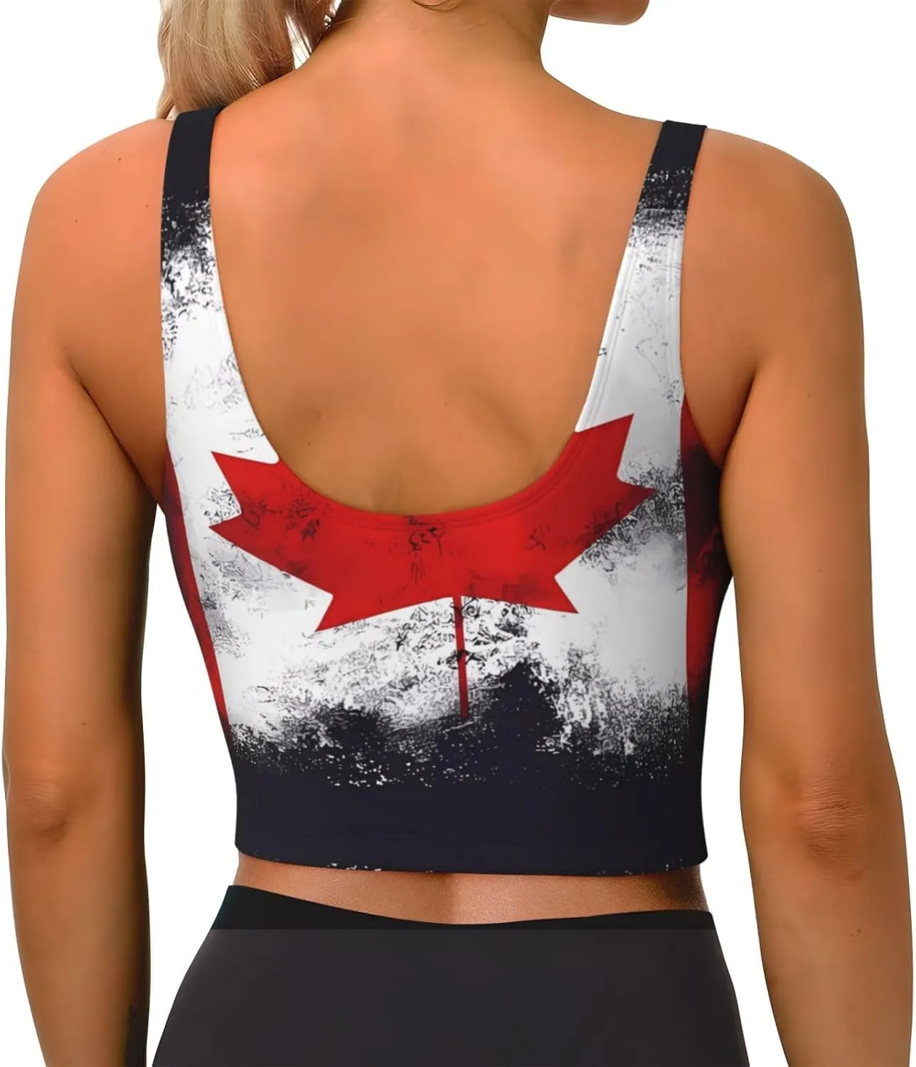 Canadian Flag Women's Sexy Sports Vest Sleeveless Athletic Gym T-Shirts Vest U-Shaped Back Quick Dry Top