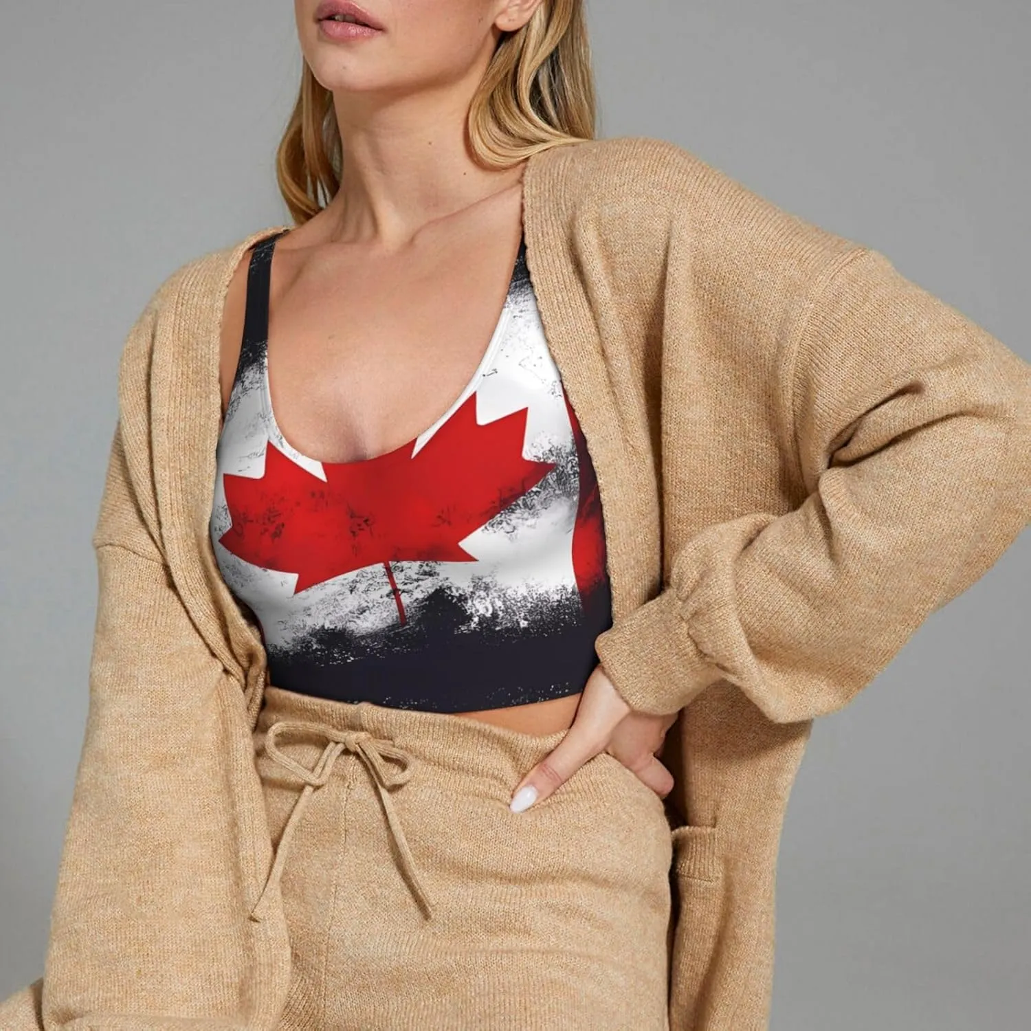 Canadian Flag Women's Sexy Sports Vest Sleeveless Athletic Gym T-Shirts Vest U-Shaped Back Quick Dry Top