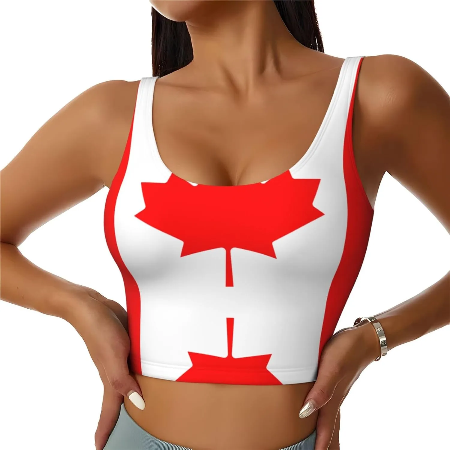 Canadian Flag Women's Sexy Sports Vest Sleeveless Athletic Gym T-Shirts Vest U-Shaped Back Quick Dry Top