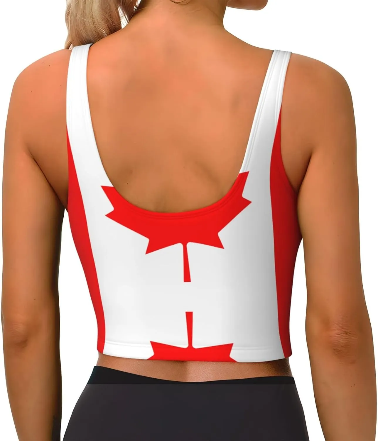 Canadian Flag Women's Sexy Sports Vest Sleeveless Athletic Gym T-Shirts Vest U-Shaped Back Quick Dry Top